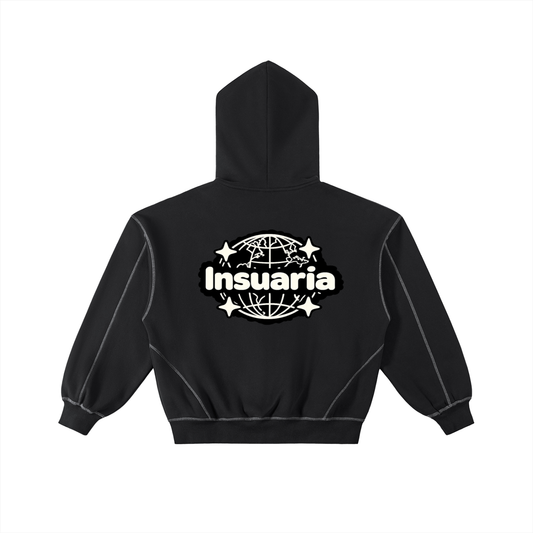 Contrast-Stitched Boxy Fleece Zip Hoodie