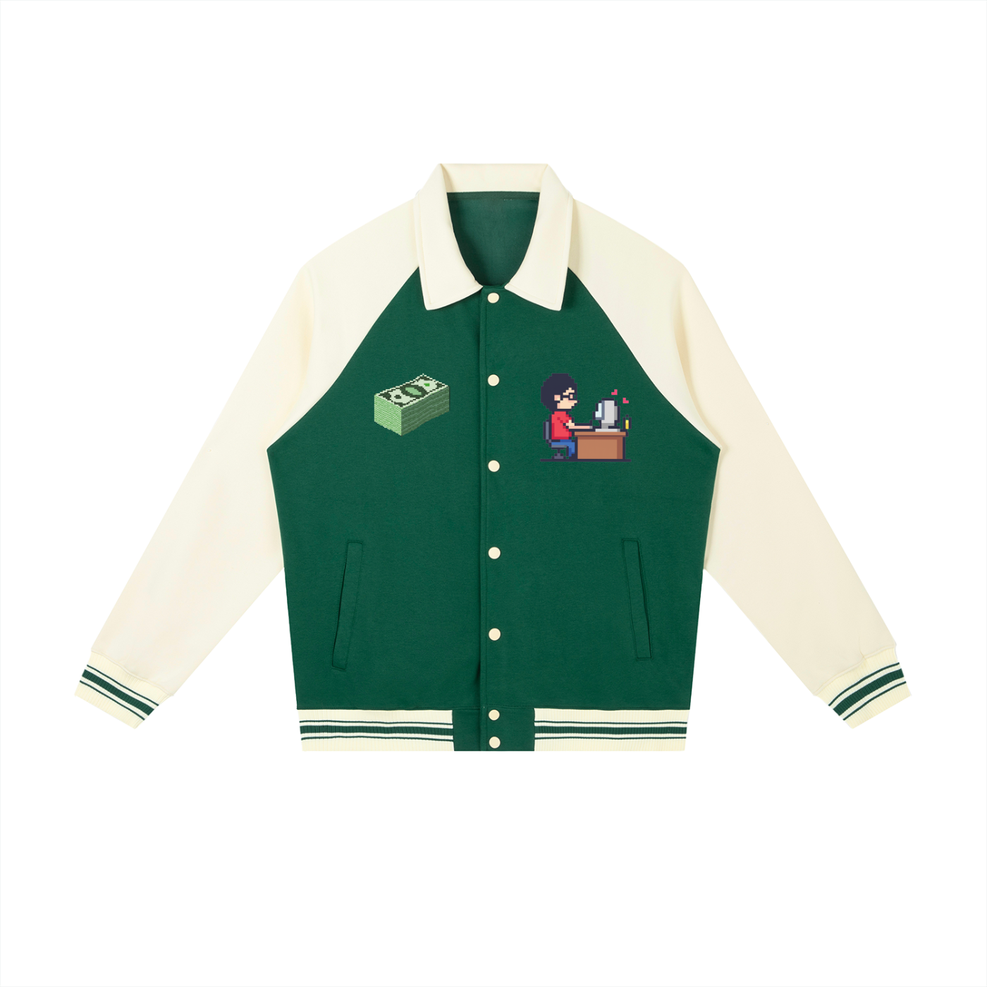 INSUARIA — Contrast Raglan Sleeve Baseball Jacket