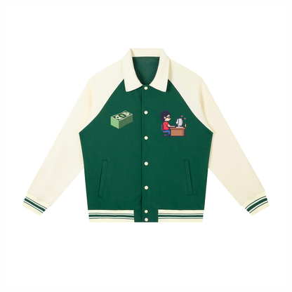 INSUARIA — Contrast Raglan Sleeve Baseball Jacket