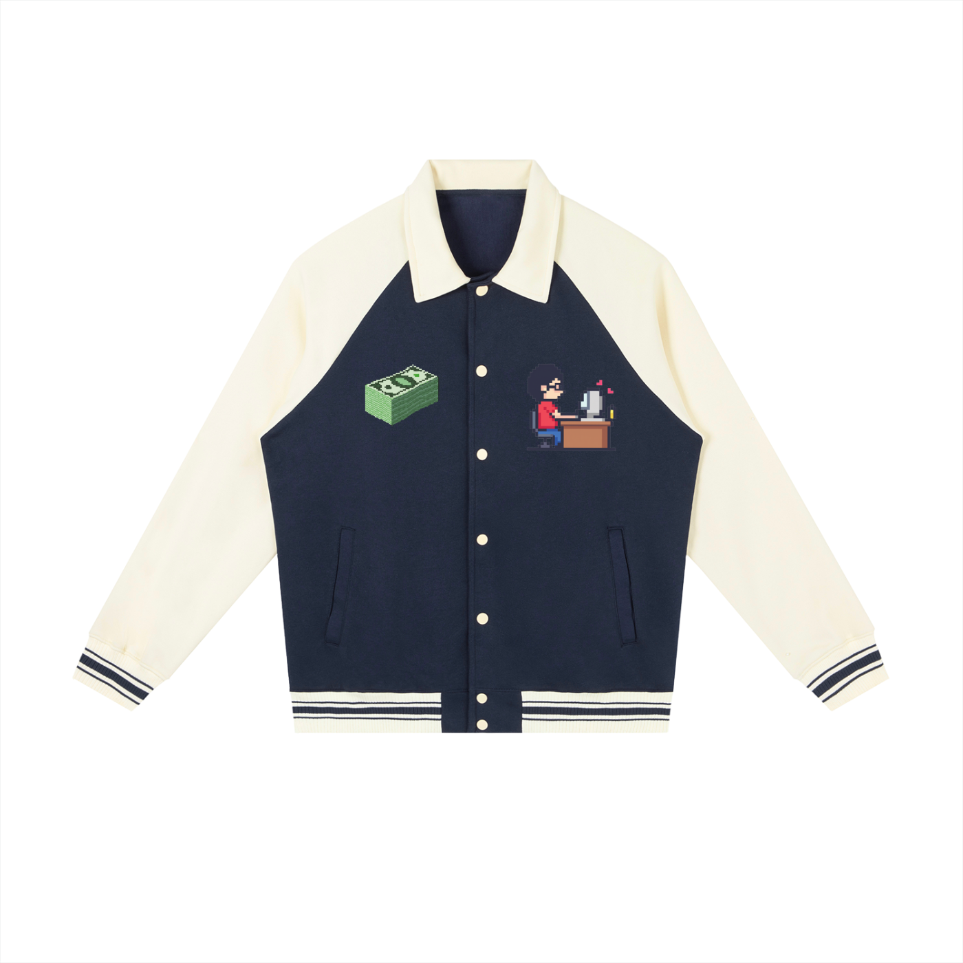 INSUARIA — Contrast Raglan Sleeve Baseball Jacket