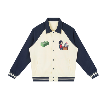 INSUARIA — Contrast Raglan Sleeve Baseball Jacket