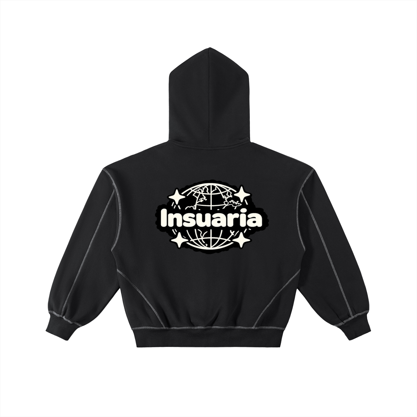 Contrast-Stitched Boxy Fleece Zip Hoodie