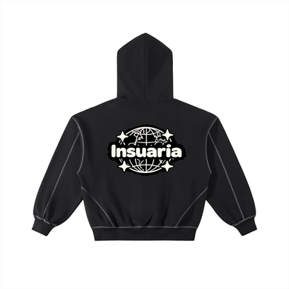 Contrast-Stitched Boxy Fleece Zip Hoodie