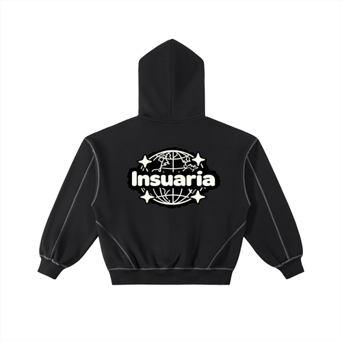 Contrast-Stitched Boxy Fleece Zip Hoodie