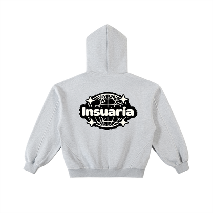 Contrast-Stitched Boxy Fleece Zip Hoodie